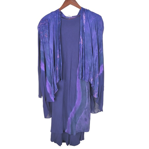 Carole Dolighan Vintage 90s 2pc Dress Set XS Purple Tie Dye Art To Wear Boho — photo 2